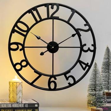 Imagem de CLXEAST Relógios de parede de 61 cm para decoração de sala de estar, relógio de parede de metal preto, numerais arábicos