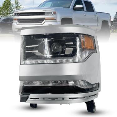 Imagem de BZLINQUAN Farol de projetor Full LED DRL compatível com Chevy Silverado1500/2019 Silverado 1500 LD 2016-2018 Silverado 1500 LD Conjunto de farol dianteiro cromado lado esquerdo do motorista #84292720