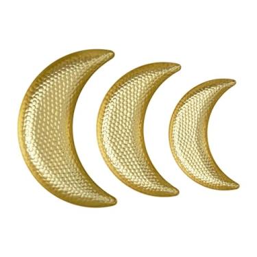 Imagem de FytStycale Conjunto de 3 Bandejas de Servir em Formato de Lua, Bandeja de Sobremesa, Prato de Metal para Aperitivos, Frutas e Petiscos, Ideal para Escritório,