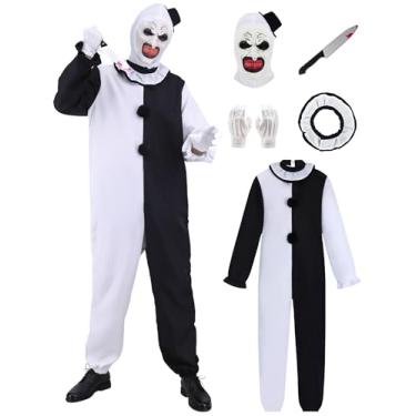 Imagem de Slivomi Fantasias de Halloween para adultos para homens palhaços assassinos fantasia preto e branco com máscara luvas faca SV021-L
