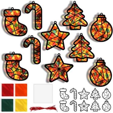 Imagem de LUFEEMGA Kit de artesanato para apanhadores de sol com tema natalino, 40 peças, papel celofane colorido transparente, faça você mesmo, vitral para decoração de casa e festa