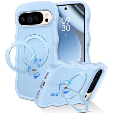 Imagem de QuantumKoo Capa para Google Pixel 10 Pro com suporte magnético de 360° [compatível com Magsafe] linda capa de telefone ondulada encaracolada com anel com suporte para mulheres e homens à prova de