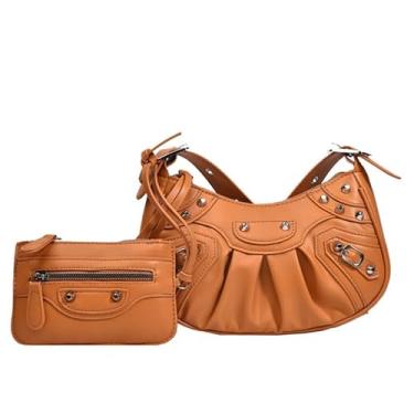 Imagem de Bolsas de mão couro estilo Punk Feminino com Rivet Bolsa transversal Vintage personalidade Moda Crescent Tassel festa Hip-Hop