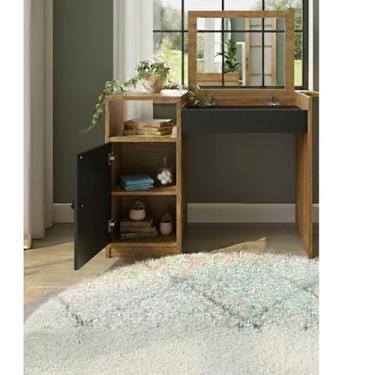 Imagem de Penteadeira Pequena com Espelho Interno | Móvel para Quarto 90cm | Escrivaninha de Maquiagem(PRETO/NATURE)