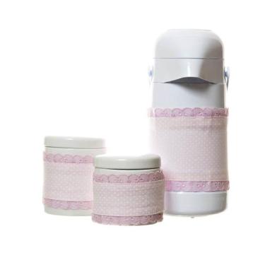 Imagem de Potes E Garrafa Com Capa Rosa Quarto Bebê (Kit 3 Peças) - Potinho de m