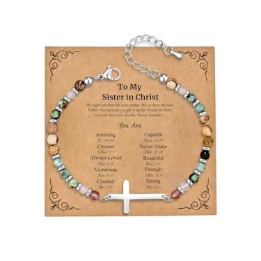 Imagem de JUTOLOKA Pulseira de cruz banhada a ouro 18K para mulheres | Presentes baseados na fé cristã para batismo, confirmação, Páscoa | Presente para mãe, irmã, sobrinha, amiga no aniversário, Natal, Medium