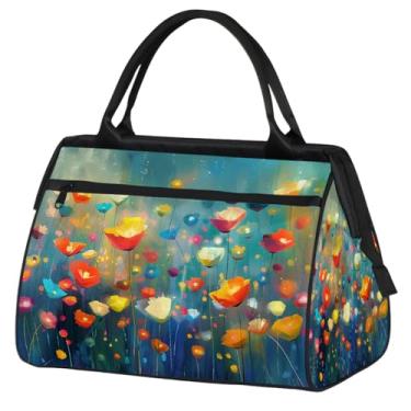 Imagem de Bolsa pequena para o fim de semana para mulheres, homens, com pintura de girassol, dobrável, bolsa esportiva leve para academia, Cor: 3, 15.2*8.3*11.6 inch, Moderno