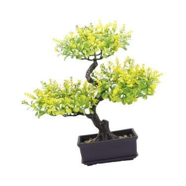 Imagem de BLWOTMOR Árvore Bonsai Artificial, Planta Artificial Multiuso Decorativa em Vaso, Ornamento para Prateleira de Escritório Ou Estante de Livros Interna, Amarelo, Tamanho real