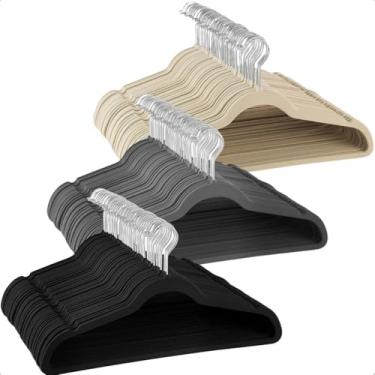 Imagem de Kit 50 Cabides Veludo Para Roupas Slim Adulto Antideslizante Ultrafino (Cinza)