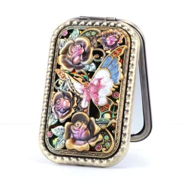 Imagem de Espelho de maquiagem quadrado dobrável oco compacto espelho de bolso estilo europeu retrô espelho dobrável cosmético (11)