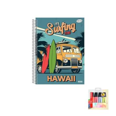 Imagem de Kit Caderno Masculino Capa Dura 96 Folhas + Caneta Esferográfica Sortida 0.7mm + Marca Texto Boss 4 Cores