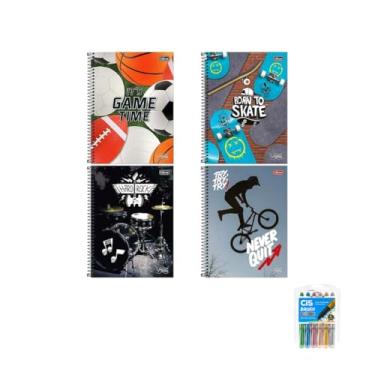 Imagem de Kit Caderno Universitário Vibe Masculino 80F + Caneta Esferográfica Spiro 24 Unidades + Marcador Brush Metallic 6 Cores