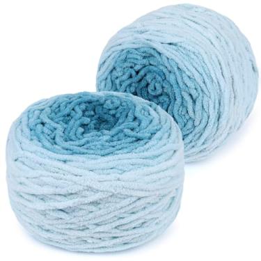Imagem de Katech Fio ombré fofo para crochê - 2 peças de fio de chenille de veludo super volumoso de 285 g para tricô, fios de bolo gradiente macio e felpudo para cobertor de bebê, cachecol, travesseiro, boneca