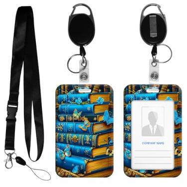 Imagem de HEAKIERG Porta-crachá feminino com carretel retrátil, etiquetas de identificação fofas, crachás de trabalho pesados, 11 x 6,9 cm, para enfermeiros e oficiais de segurança, cruzeiro, livro azul