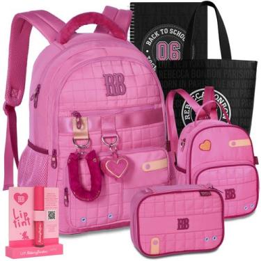 Imagem de Kit Mochila RB Rebecca Bonbon Pelúcia Estojo Lancheira Juvenil, Rosa