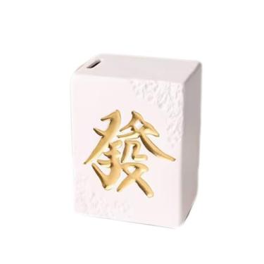 Imagem de Cofrinho de cerâmica estilo Mahjong, caixa de dinheiro decorativa de grande capacidade com armazenamento acessível para amantes de jogos tradicionais (branco)
