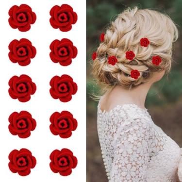 Imagem de 10 grampos de cabelo pequenos com flor de rosa, mini grampos de cabelo fofos para casamento, noiva, presente de Natal para o dia dos namorados