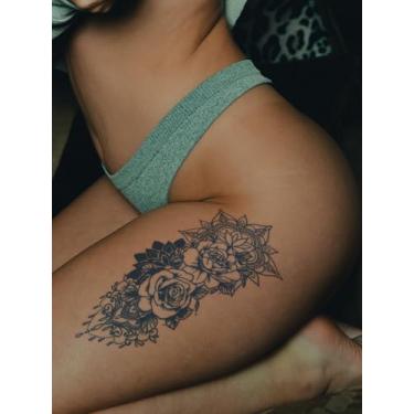 Imagem de Suco de ervas semipermanente fresco mandala rosa padrão minimalista tatuagem durável 14 dias sem derramamento não reflexivo ombro braço perna costas corpo tatuagem adesivo 1 pacote