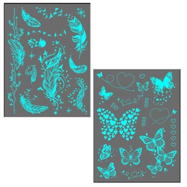 Imagem de Adesivos de tatuagem temporária de flores que brilham no escuro (estilo feminino/meninas), pacote com 2 adesivos de tatuagem de maquiagem artística falsa, adequado para rosto/corpo/braços, brindes de