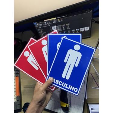 Imagem de Placas de Sinalização Banheiro Masculino e Feminino, Azul e Vermelho, Conjunto com 2 Peças