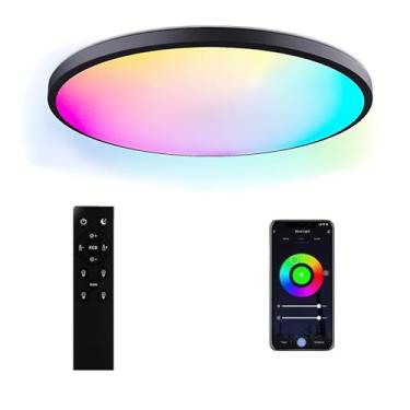 Imagem de Luz de Teto Inteligente 24W, 16 Milhões de Cores, Controle por Voz Alexa e Assistant, App Tuya, Branco Ajustável 2700K-6500K, Wi-Fi Bluetooth, para Quarto Sala Cozinha