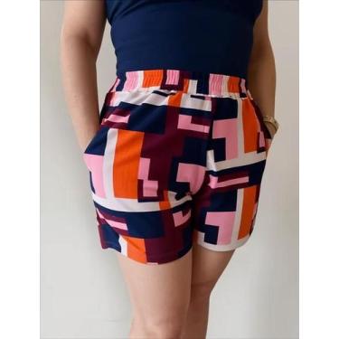 Imagem de Kit 3 Shorts Estampados em Liganete Feminino com Elástico e Bolsos - B