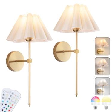 Imagem de EIDEARAY Conjunto de 2 arandelas de parede operadas por bateria, luzes de parede RGB recarregáveis, luzes de parede sem fio com persianas de pétala, lâmpada de parede sem fio com controle remoto para