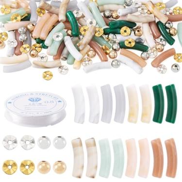 Imagem de Boutigem 144 contas de tubo de bambu acrílico 6 mm contas redondas de latão 7 mm Rondelle conta espaçadora com fio de cristal elástico para kits de fabricação de joias de pulseira DIY