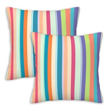 Imagem de XroVindao Capas de almofada listradas pastel 45,7 x 45,7 cm Conjunto de 2 | Capas de almofada modernas coloridas | Fronhas minimalistas para sala de jogos, quarto, sofá e sofá | Decoração de casa