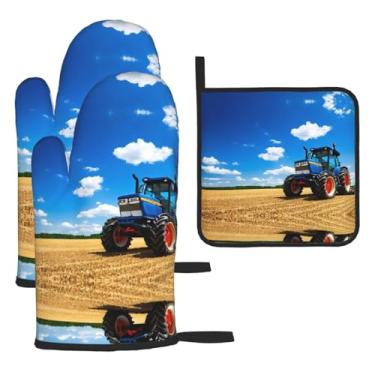 Imagem de Trator de fazenda Fantasy – Conjunto de cozinha essencial com 3 peças, luvas resistentes ao calor e aderência da tampa, proteção para churrasco no forno, design de armazenamento suspenso.