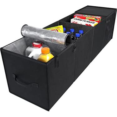 Imagem de lebogner Organizador de porta-malas com compartimentos térmicos extragrande, caixa térmica para comida quente ou fria durante a viagem, organizador de armazenamento de acessórios de carro dobrável