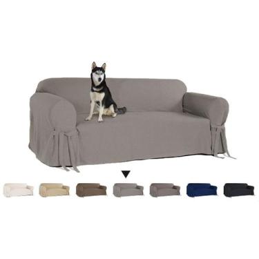 Imagem de Capa Para Sofá De 3 Lugares Em Gorgurão Lisa Pet Lar Decoração Proteto