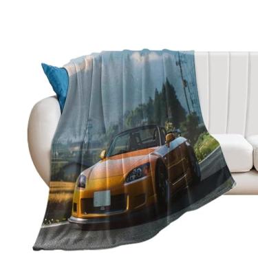 Imagem de HouLaiZhe Cobertor super macio de flanela amarelo JDM carro S2000 cobertores refrescantes leves para sofá-cama cadeira sofá carro viagem ao ar livre leve quente 127 x 152 cm