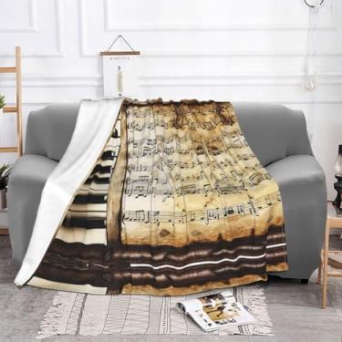 Imagem de ZERAOKE Notas musicais de piano violino - Cobertor de lã antibolinhas com estampa Queen Size - Cobertor leve e aconchegante para cama, sofá, acampamento - 4 tamanhos 102 x 76 a 203 x 152 cm