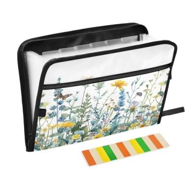 Imagem de Wassud Pasta organizadora de arquivos de papel A4 de acordeão floral primavera com etiquetas pasta de arquivo expansível com 13 bolsos