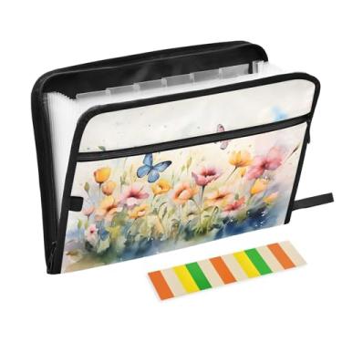 Imagem de CEBUGI Pasta expansível com 13 bolsos, organizador de arquivos sanfonado à prova d'água com etiquetas tamanho A4, organizador de documentos de papel para escola, escritório, borboleta