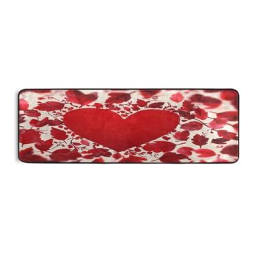 Imagem de Burbuja Tapete de corredor coração vermelho dos namorados 61 x 183 cm, tapete lavável antiderrapante com suporte de borracha, tapete para sala de estar, corredor, decoração de casa