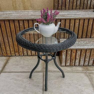 Imagem de Mesa de Centro Mesinha de Canto Apoio Estrutura de alumínio Fibra Sintética com Vidro Varanda Jardim Área Externa Piscin (Preta)