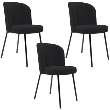 Imagem de Kit 3 Cadeiras Sala de Jantar Estofada Gavi L02 Bouclê Preto - Lyam Decor
