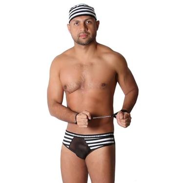Imagem de Fantasia Masculina Presidiário Lingerie Erótica Conjunto Prisioneiro