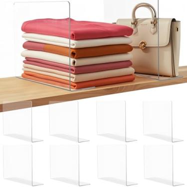 Imagem de Lebouri Divisórias de prateleira para organização de armário: Divisórias de prateleira de acrílico para bolsa de suéter de roupas - Organizadores de armário transparentes e separadores de