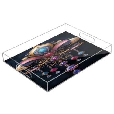 Imagem de STAYTOP Bandeja de servir acrílica para festival de flores de lírio de carnaval, 15,7 x 11,20 cm, bandejas decorativas à prova de derramamento, organizador de bancada para café da manhã, chá, comida