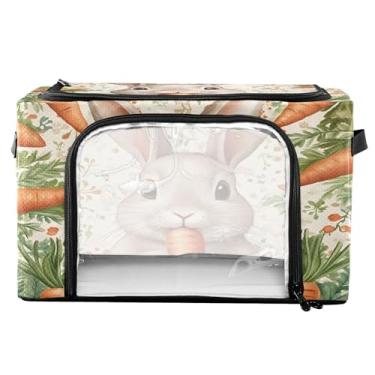 Imagem de xigua Cestos de armazenamento de roupas de coelho fofos com moldura de metal em forma de fixação, 2 formas de abertura, caixa organizadora de roupas dobrável com janela transparente e alças para