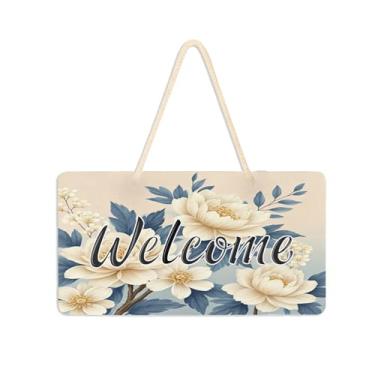 Imagem de Burbuja Placa de boas-vindas de flores retrô para porta da frente, placa de boas-vindas de PVC para decoração de férias, 15 x 28 cm