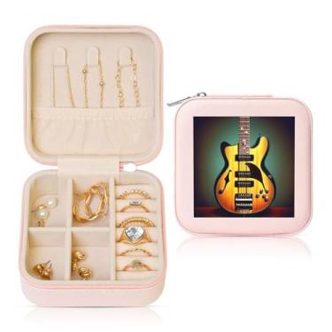 Imagem de Caixa de joias quadrada com impressão de instrumentos musicais de guitarra baixo caixa de armazenamento portátil para anéis femininos brincos colares