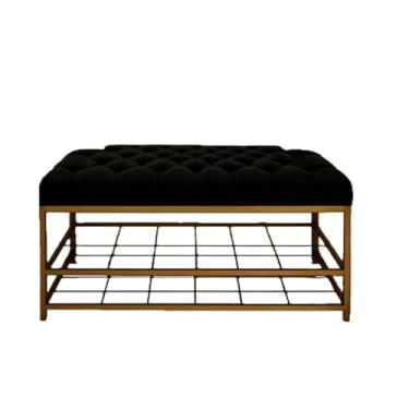 Imagem de Sapateira/Banco 2 Andares Dourado c/estofamento Veludo 47x35x90cm Industrial Reforçado Quarto Hall sapateira hall de entrada(preto)