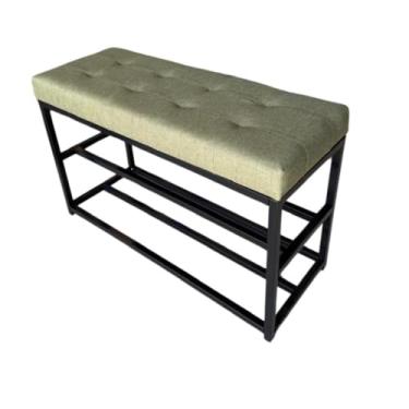 Imagem de Banco Sapateira 80cm Industrial Estofado Cores Decorativa Hall De Entrada Luxo sapateira hall de entrada para Hall de Entrada, Corredor ou Quarto(Estrutura Preta/Assento Verde)