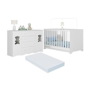 Imagem de Berço Americano 3 em 1 com Colchão Incluso e Cômoda 2 Portas 4 Gavetas Doçura Multimóveis Mp4737 Branco