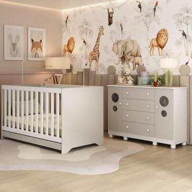 Imagem de Berço Americano 3 em 1 com Cômoda 2 Portas 4 Gavetas Bombom Multimóveis Mp4712 Branco/off White
