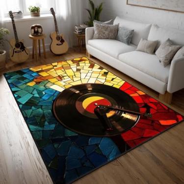 Imagem de keepcute Tapete retrô de vinil 1,5 x 2,1 m, antiderrapante, toca-discos, decoração para sala de estar, quarto, sala de estar, estudo, tapete